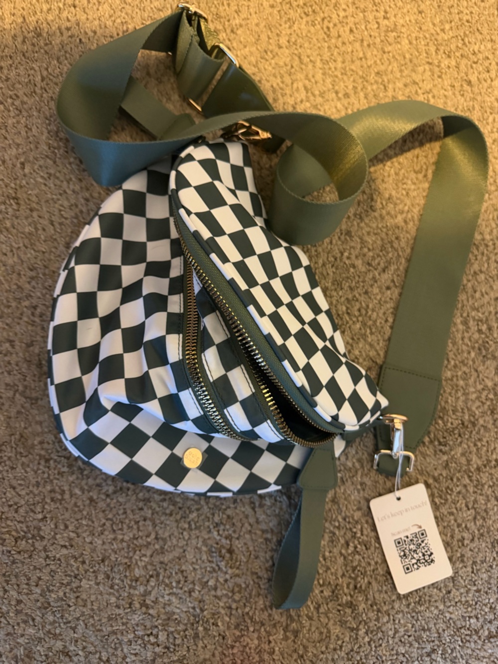 Checkerboard Crossbody Bag in Olive & White